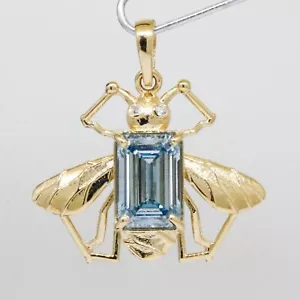 GORGEOUS 14K YELLOW GOLD BUG PENDANT WITH 2.00 CT LAB GROWN BLUE DIAMOND #A28 - Picture 1 of 4