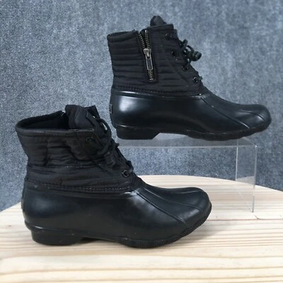 Sperry 咸水雨靴女式 7 黑色系带圆头绗缝 STS86712 — 第 1/4 张图片