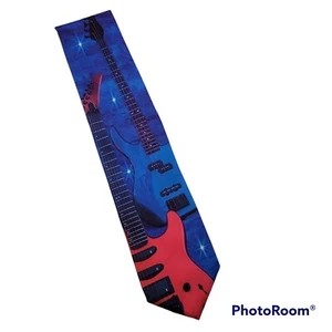 "Guitarras Ralph Marlin para hombre cuello azul poliéster vintage 1994 hechas en EE. UU. 58" - Imagen 1 de 12