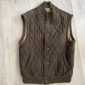 Enrico Mandelli Milano Mens Vest Quilted Suede 100% Cashmere Lined Size 44 Italy - Picture 1 of 15