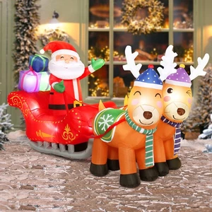 7 Fuß Weihnachten Aufblasbar Doppel Hirsch Wagen Santa Elch Set Garten Deko mit LED Licht - Bild 1 von 16