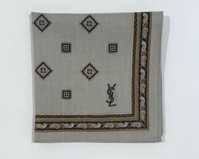 PAÑUELO HOMBRE YSL Paisley Geométrico Gris PATRÓN Algodón BOLSILLO CUADRADO 18" Foto 1 de 4