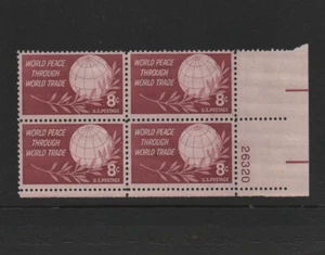 U.S. 1959 World Peace 8 cent Plate Block Mint MNH Scott # 1129 .. - Picture 1 of 1