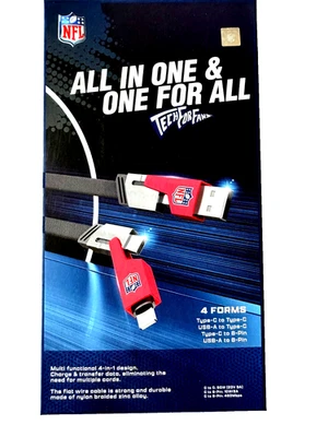 Buffalo Bills 4 n 1 Charging Cable. C to C, A to C, A to B pin, C to B Pin, - Image 1 of 4