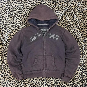 Vintage abercrombie and fitch brown distressed faux fur lined zip hoodie - Picture 1 of 7