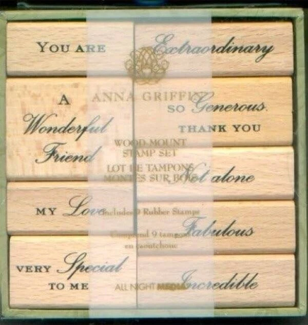 Juego de sellos de goma montados en madera ~ Anna Griffin declaraciones sentimentales ~ difícil de encontrar Foto 1 de 1