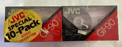 Lote de 10 cintas de casete en blanco vintage JVC GI-90 tipo 1 selladas Foto 1 de 3