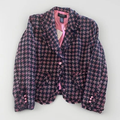 Chaqueta de tweed Silkland para mujer grande Petite LP rosa mezcla de seda dobladillo crudo carrera nueva con etiquetas Foto 1 de 4