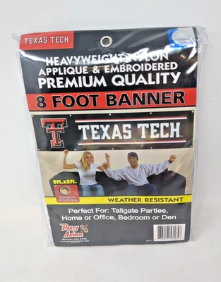TEXAS TECH RED RAIDERS BANNER  8' X 2' FOOT HEAVYWEIGHT SIGN UNIVERSITY MANCAVE - Image 1 of 2