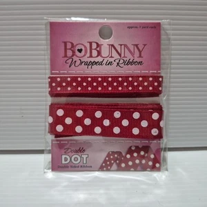 Bo Bunny "Cranberry" Double Dot Ribbon 1 Yard Each Scrapbook Cards Craft - Picture 1 of 1