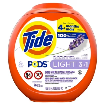 Tide Pods Light Laundry Detergent Soap Packs, White Lavender, 76 Ct