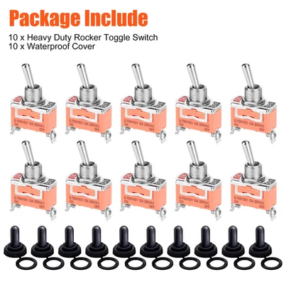 10x Waterproof Heavy Duty Toggle Switch ON/OFF 2 Terminal Car Boat SPST 15A 250V - Image 1 of 4