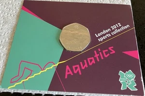 London Olympics 2012 Aquatics 50p Coin BUNC In Royal Mint Sealed Card - Picture 1 of 2