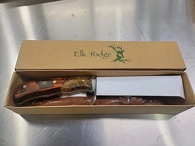 Cuchillo de caza Elk Ridge 9,5" Full Tang madera hoja fija con funda - ER-085 Foto 1 de 4