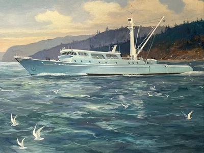 PINTURA CLARENCE ATRIDGE DE COLECCIÓN PLAYA COSTERA BARCO DE MAR YATE LISTADO FAMOSO Foto 1 de 4