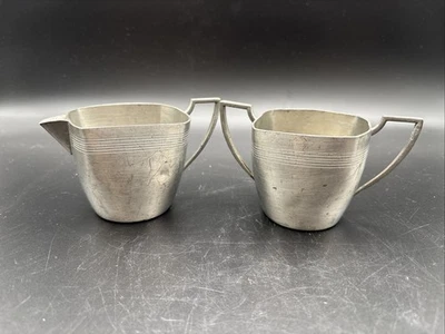 Vintage Pewter White Cream Sugar Set - Image 1 of 4