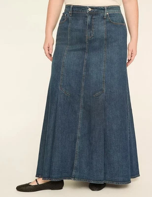 Lane Bryant High-Rise Tulip-Hem Maxi Denim Skirt Dark Denim Plus Size 20 NWT - Image 1 of 3