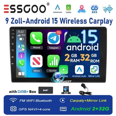 9" AI Chat-GPT Autoradio 2 DIN Wireless Carplay Android 15 GPS Navi MIK KAM DAB+ - Bild 1 von 4