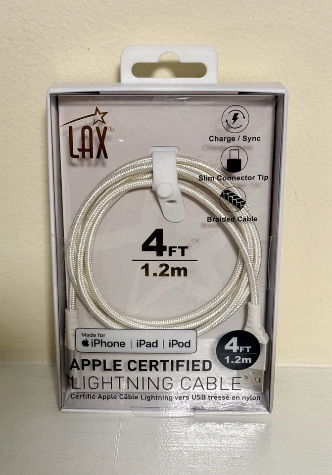 LAX Apple MFI-Certified Charge & Sync Lightning Cable 4ft cream color - Image 1 of 1