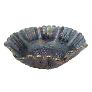 Ciotola vetro carnevale imperiale vintage modello viti uva arruffato bordo 10 1/4" - Foto 1 di 13