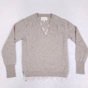 Brochu Walker Wool Cashmere Sweater M Beige Lace Hem Quiet Luxury Minimalist - Picture 1 of 9