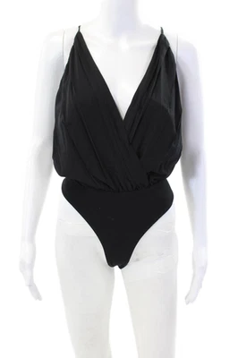 Body Alice + Olivia Mujer Correa de Espagueti Cuello en V Seda Negro Talla Grande Foto 1 de 4