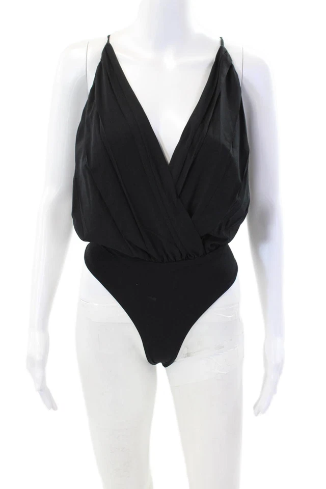 Body Alice + Olivia Mujer Correa de Espagueti Cuello en V Seda Negro Talla Grande Foto 1 de 4