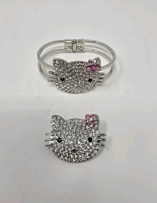 Brazalete y broche prendedor Y2K Hello Kitty vintage - pedrería rosa y blanco  Foto 1 de 4