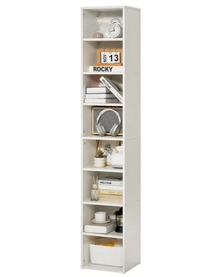 Uimoso Libreria sottile a 8 ripiani in legno, alta 180 cm, colore bianco - Immagine 1 di 4