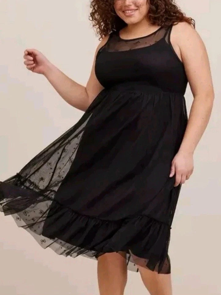 Vestido Disney Torrid Midi Malla Plus Negro Minnie Bows Talla 3 3x Foto 1 de 4