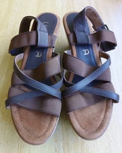 UNISA SIZE 7 BROWN LEATHER & ELASTANE PLATFORM WEDGE SANDALS A10050525B318 - Picture 1 of 13
