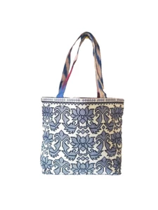 BORSA TOTE BAG IN SETA UZBEKA RICAMATA A MANO CUCITA A CROCE DI ALTA QUALITÀ - Foto 1 di 7
