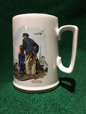  Norman Rockwell Mug Cup Looking Out to Sea White w/Picture Man Boy Sea