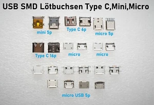USB Type C Micro Mini SMD Buchse Weibliche Ersatz Lötbuchsen zum Löten B - Bild 1 von 13