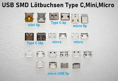 USB Type C Micro Mini SMD Buchse Weibliche Ersatz Lötbuchsen zum Löten B - Bild 1 von 2