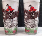 2 Vintage Hazel Atlas Horse Riding Fox Hunt Equestrian Bar Drinking Glasses