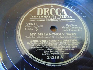 Eddie Condon - My Melancholy Baby /It's Tulip Time in Holland (1947) Decca V+VV+ - Picture 1 of 2