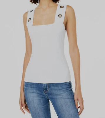 $50 бар III женщин белый эластичной ребристый квадратный вырез без рукавов вязаный Майка M - Изображение 1 из 3