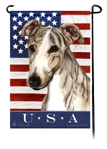 Patriotic USA Garden Flag - Fawn Brindle Greyhound 070C - Picture 1 of 1
