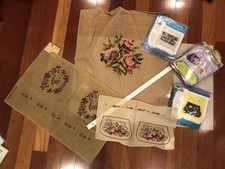 Antique/ Vtg Lot Of Pre-Worked Needlepoint