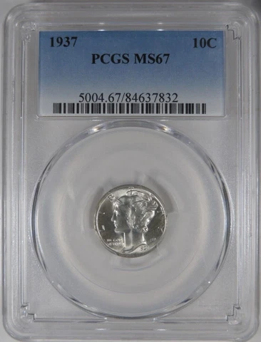 1937 10C PCGS MS 67 Silver Mercury Dime [7832] Cover