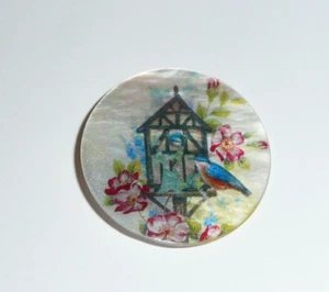 Wonderful Birdhouse w/ Bird on Mother of Pearl MOP Shank Button - 1-3/8" - Picture 1 of 4