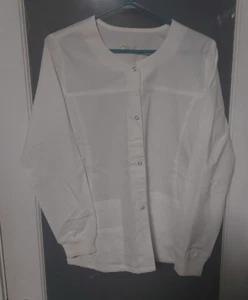 WonderWink WonderFlex Women White Scrub Top Long Sleeve Button Snap Sz XS - Imagen 1 de 9