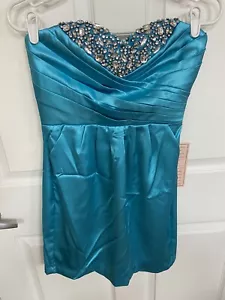 Sequin Hearts/Mymichelle Size 5 Aqua Strapless Blingy Party Dress New With Tags - Picture 1 of 18