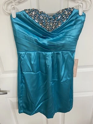 Sequin Hearts/Mymichelle Size 5 Aqua Strapless Blingy Party Dress New With Tags — 第 1/4 张图片