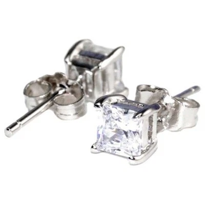  PENDIENTES DE PLATA DE LEY 925 PIEDRA TALLA PRINCESA 0,90 CTW  Foto 1 de 3