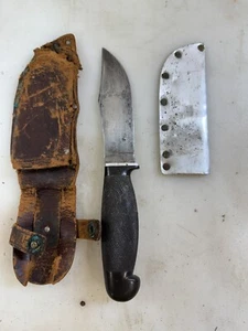 Vintage Jean CASE Cut Co. Little Valley N.Y. Knife W/ Leather + Metal Sheath - Picture 1 of 5