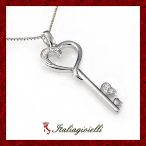 Collana Chiave del Cuore Donna in Argento 925 rodiato Oro Bianco - Foto 1 di 4