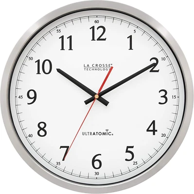 La Crosse Technology 404-1235UA-PL Ultratomic 14 Inch Stainless Steel Wall Clock - Image 1 of 4