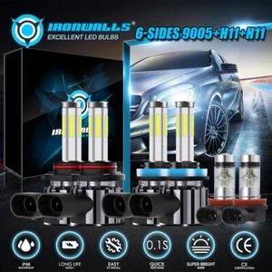 6sides H11+H11+9005 LED Combo Headlight High+Low Beam+Fog Light Bulb 3Pair White - Picture 1 of 12